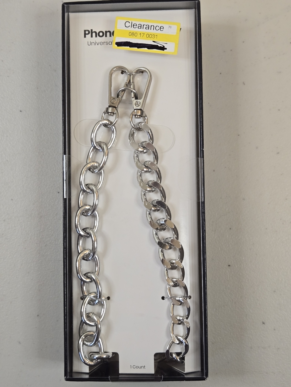 NWT Crossbody Phone Strap Silver Tone Mixed Link Chain